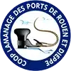 Logo officiel du Conseil de Gestion des Ports de Rouen, blason bleu et blanc avec silhouette nautique