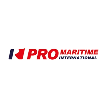 Logo Pro Maritime International en rouge et bleu marine pour entreprise maritime